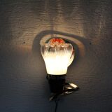Pair of opal glass and solid wood wall lamps