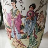 Chinese baluster vase. in glazed ceramic. geisha/wilderness motifs. stamped. high 32 cm