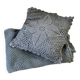 Blue crocheted bedspread and its vintage cushion