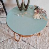 Vintage rattan coffee table round blue top