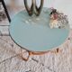 Vintage rattan coffee table round blue top