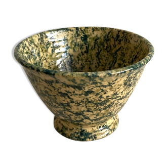 Green and yellow speckled ceramic bowl