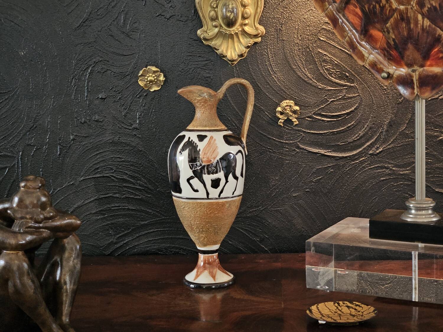 Enzo CUCCHI, earthenware jug with a painted decoration of a winged horse.