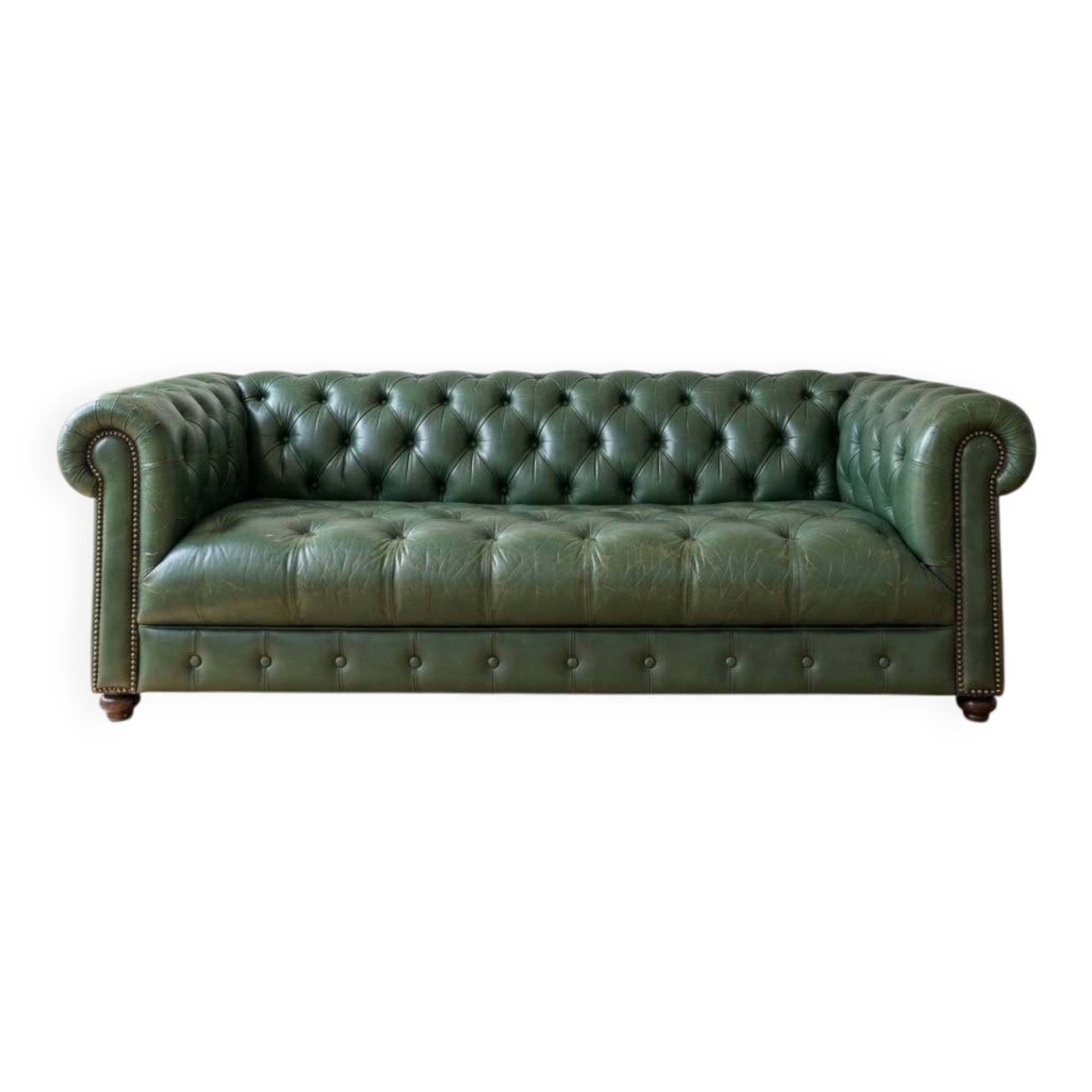 Classic 3-seater Chesterfield sofa in green leather