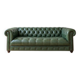 Classic 3-seater Chesterfield sofa in green leather