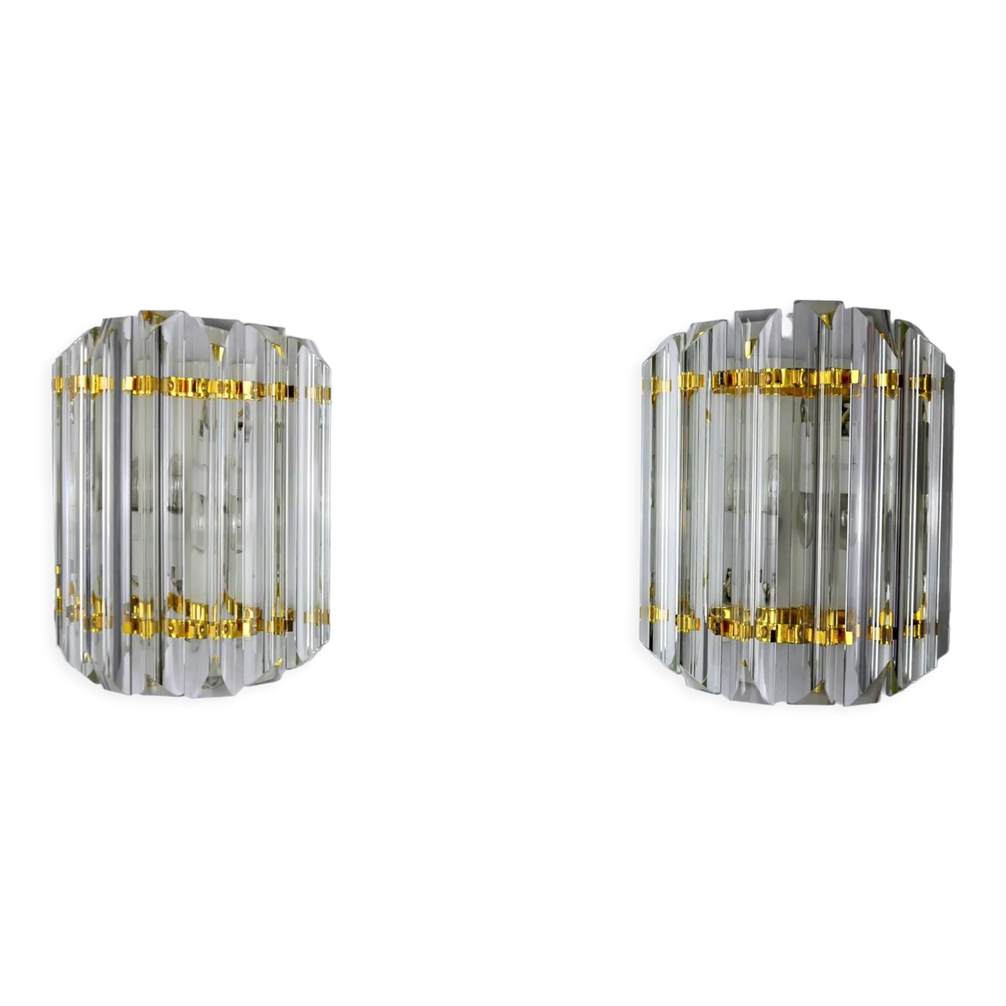 Pair of Venini wall lamps cut glass Murano Italy 1970