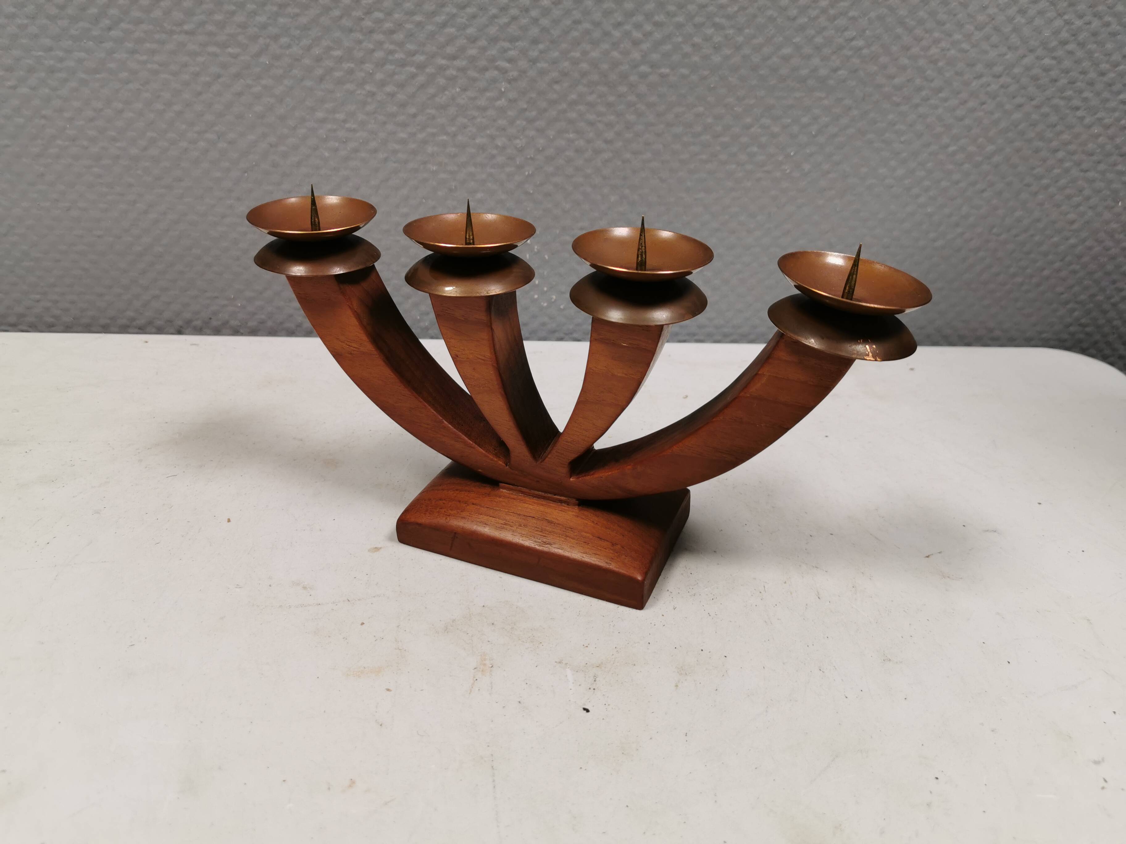 Candlestick/Advent candle holder, made of wood with 4 copper candle holders