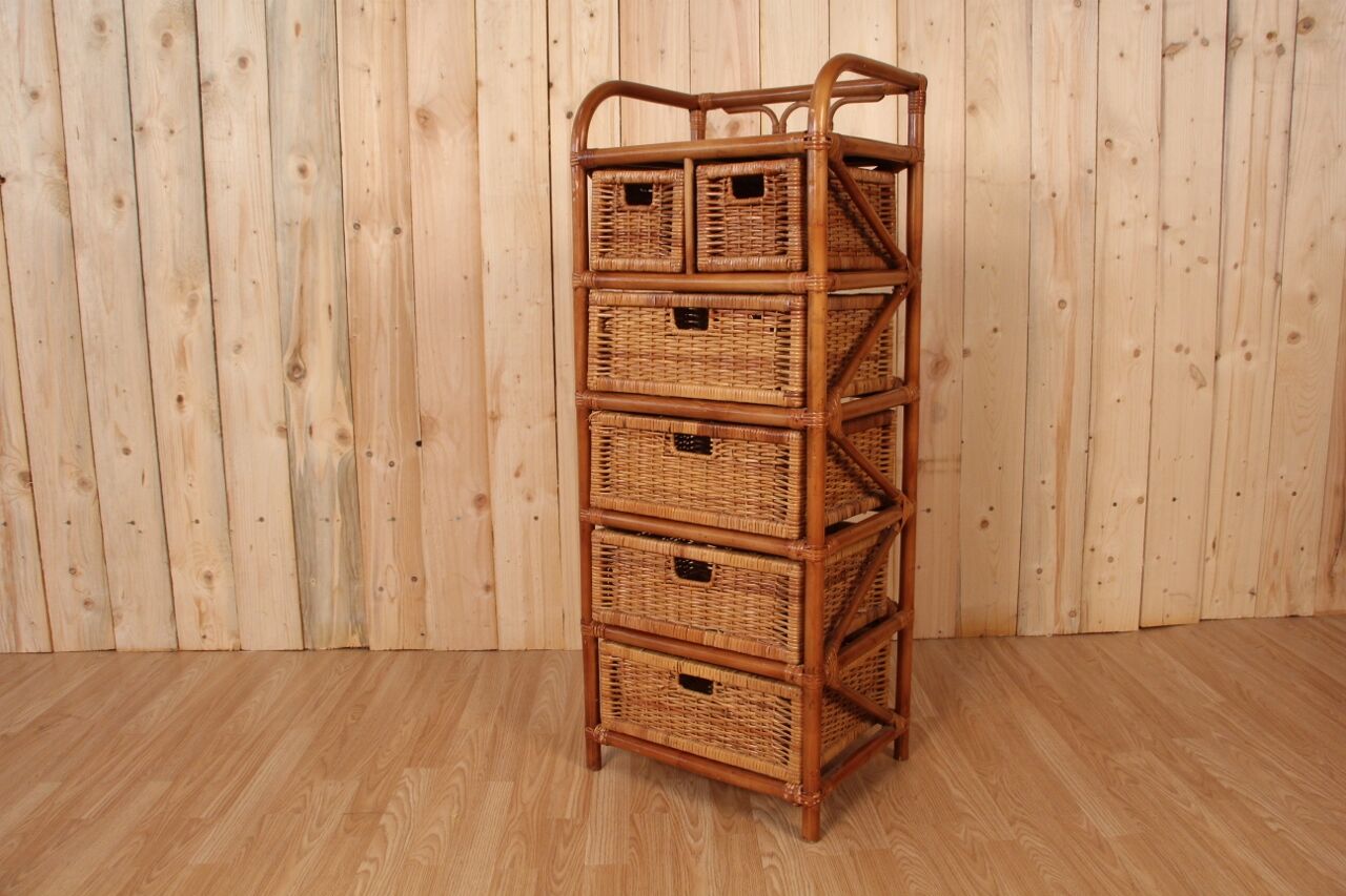 Tree on feet with rattan and bamboo drawers
