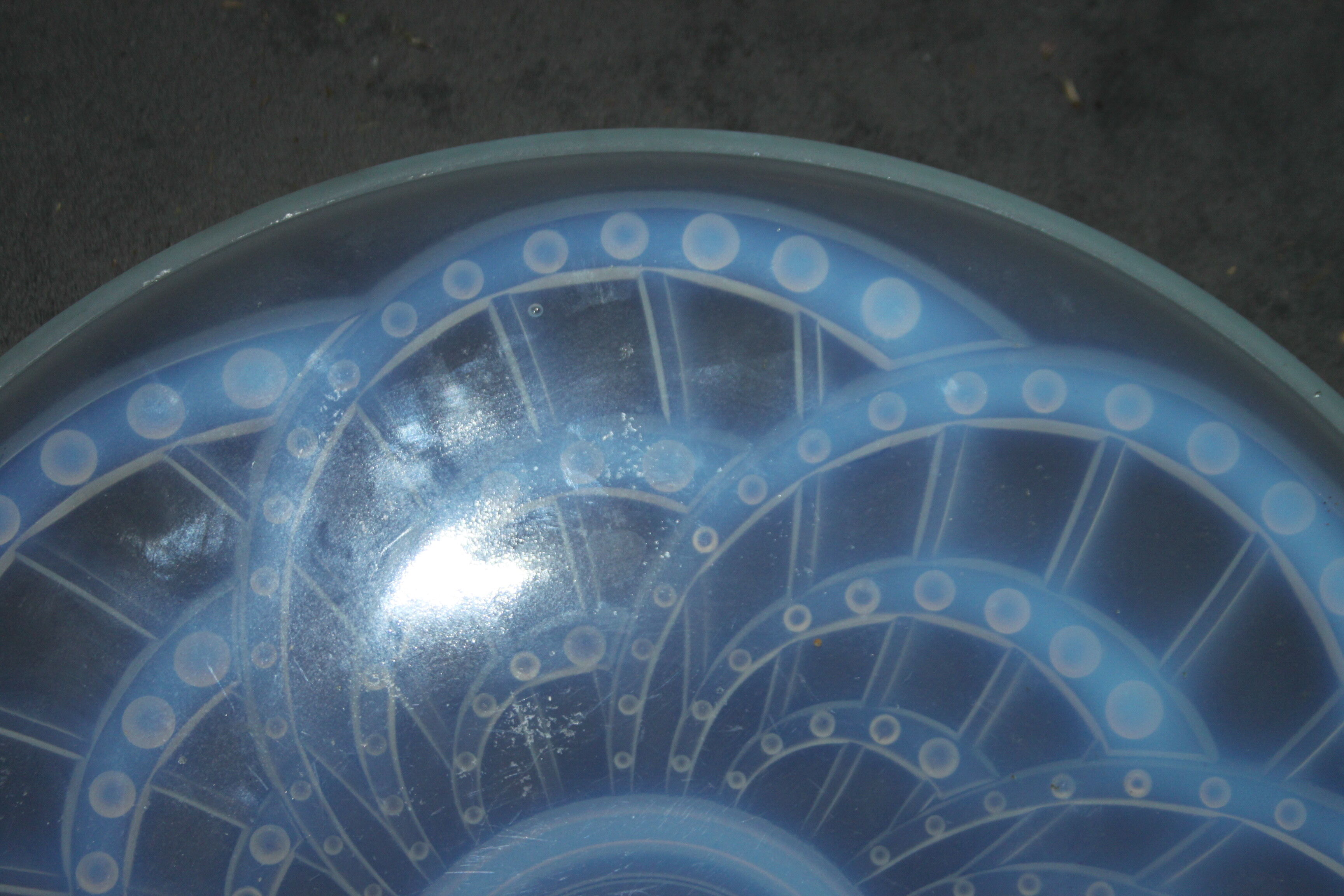 1930s opalescent glass art deco cut. Signed J Landier