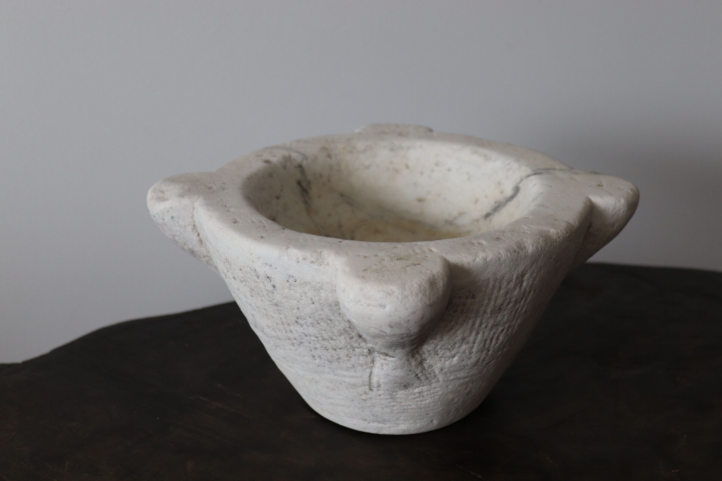 Antique white marble mortar