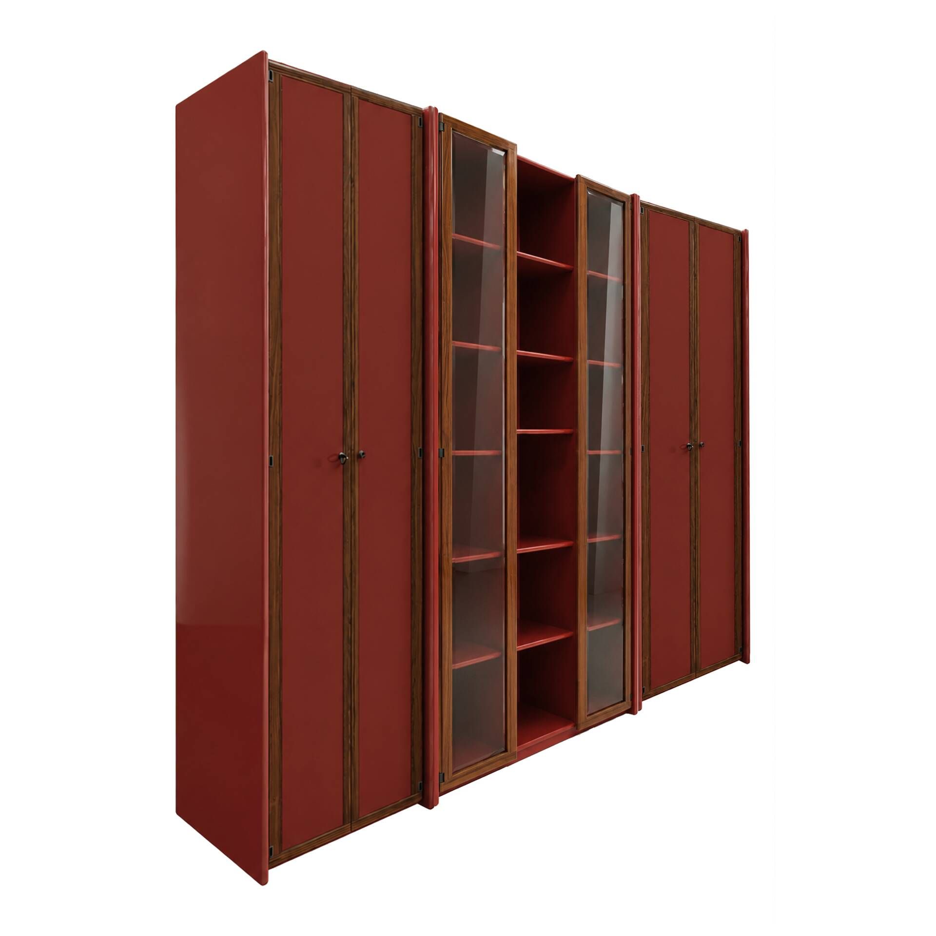 Mid-Century Afra & Tobia Scarpa Italian Red Lacquer 1960s Modular Wall Unit