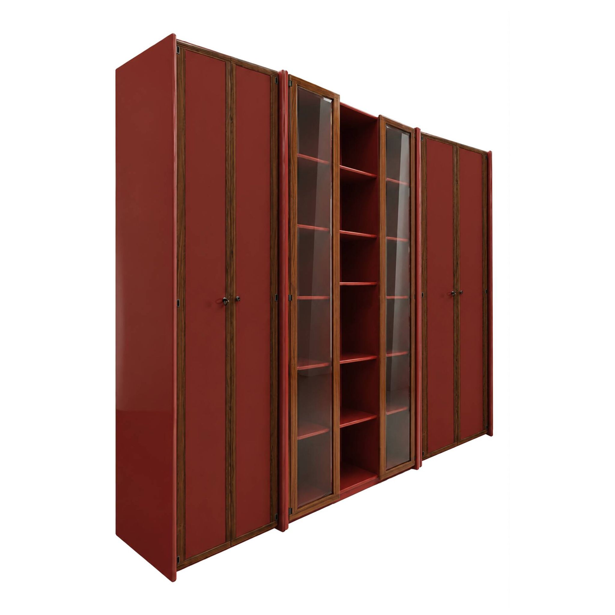 Mid-Century Afra & Tobia Scarpa Italian Red Lacquer 1960s Modular Wall Unit
