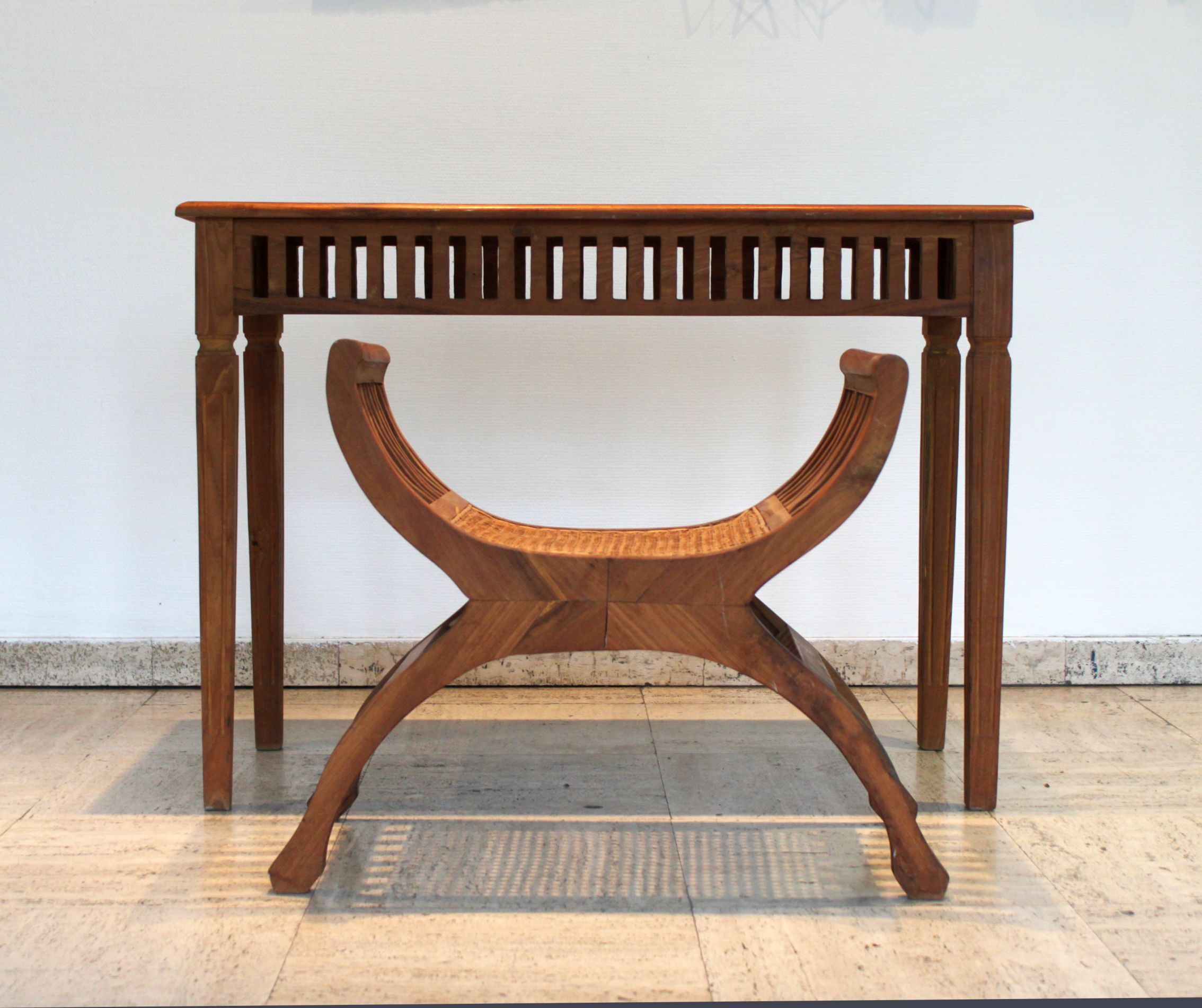 Set console and teak stool, Directoire style.