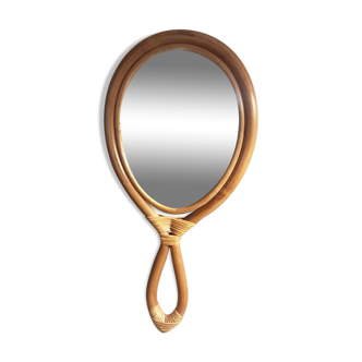 Hand-faced mirror - rattan - year 70