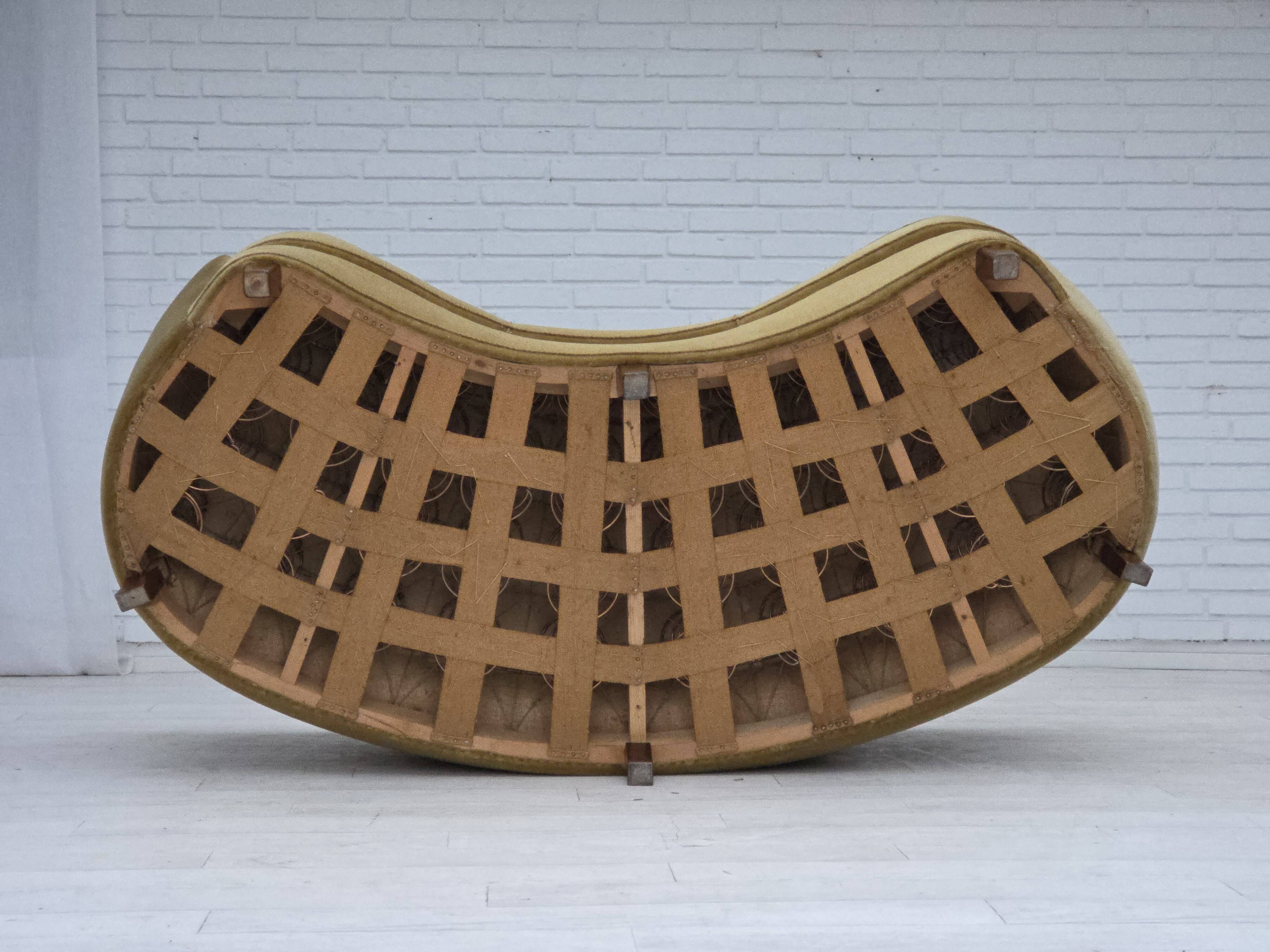 1960s, 3-seater Danish "Banan" sofa, original olive/green furniture velour.