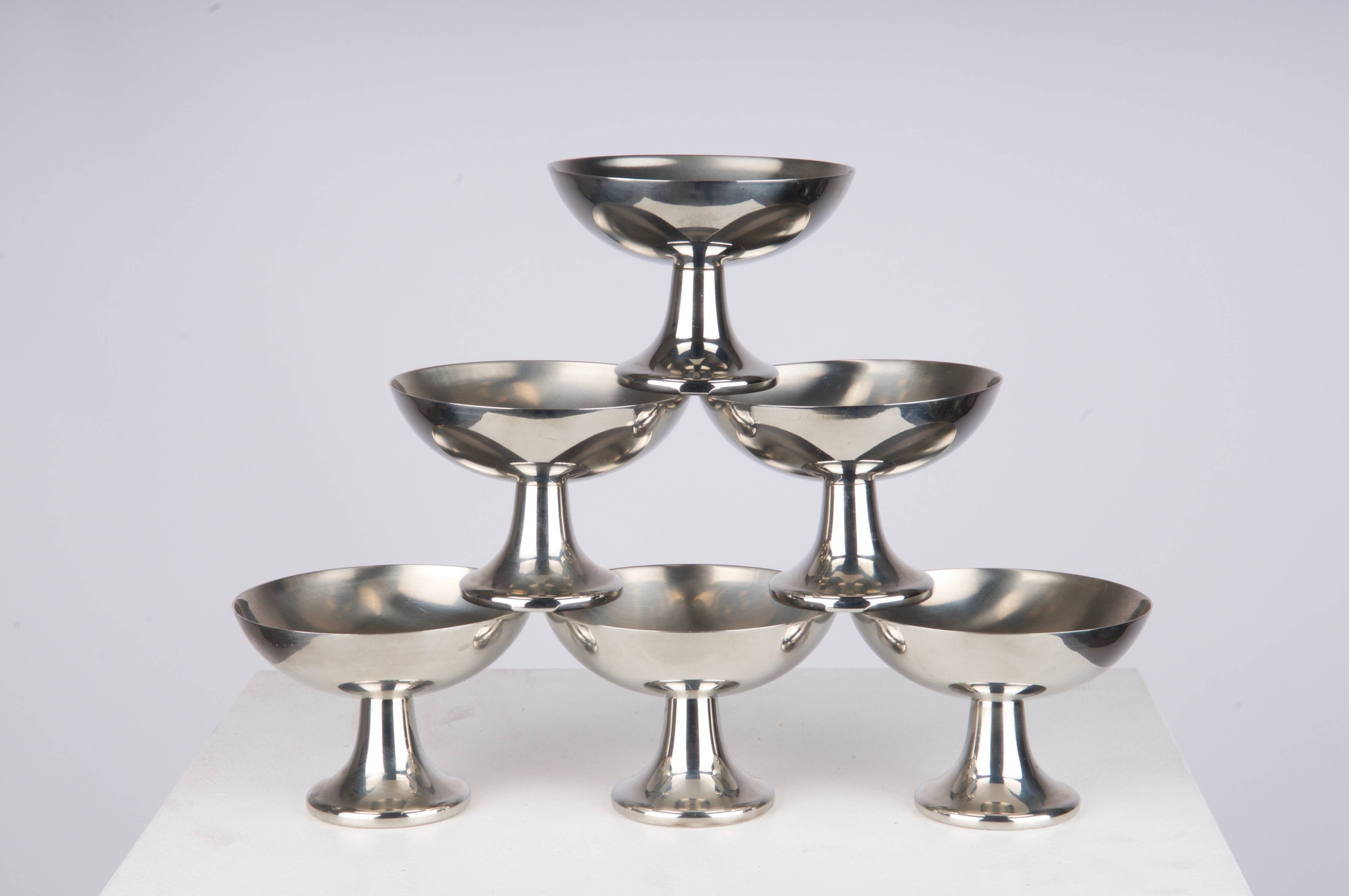 Set of 6 Alfra Alessi ice cream cups in 10/18 stainless steel