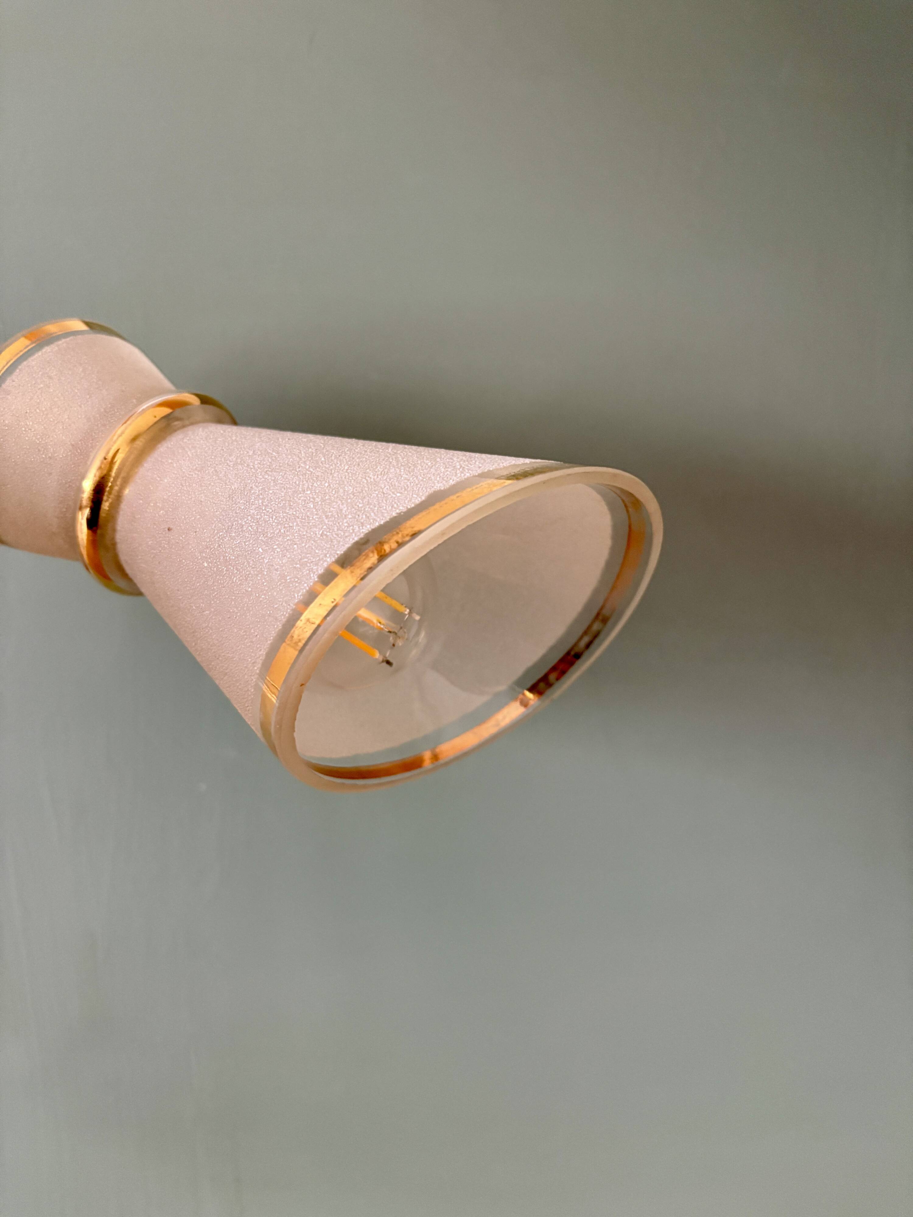 Vintage tulip wall light in white and gold frosted glass