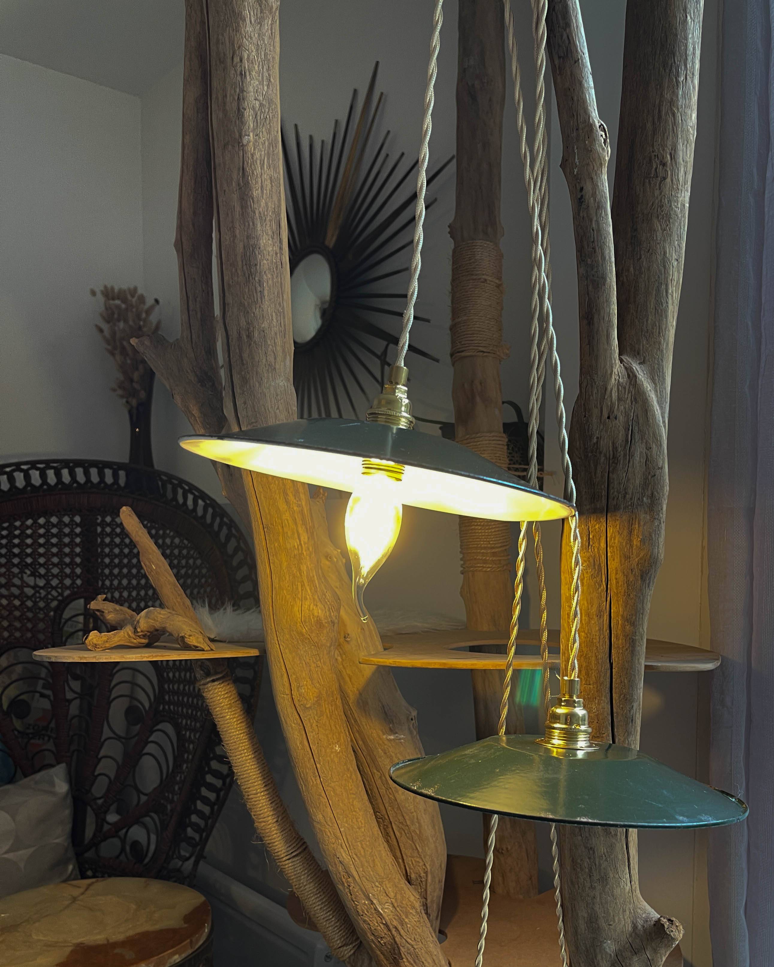 Vintage lampshade in green enamelled sheet metal, customizable