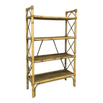 Etagère sur pied, bibliothèque vintage en rotin