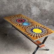 Ceramic coffee table and chrome and wood legs, Juliette Belarti, 1960