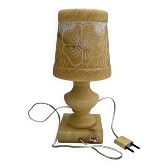 Lampe Vintage en Albâtre avec Abat-Jour Motif Floral