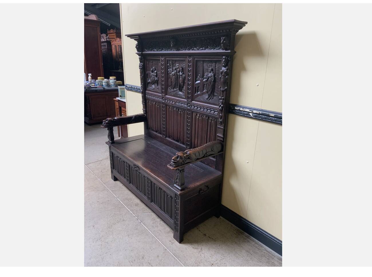 Antique impressive Neo-Gothic chest bench