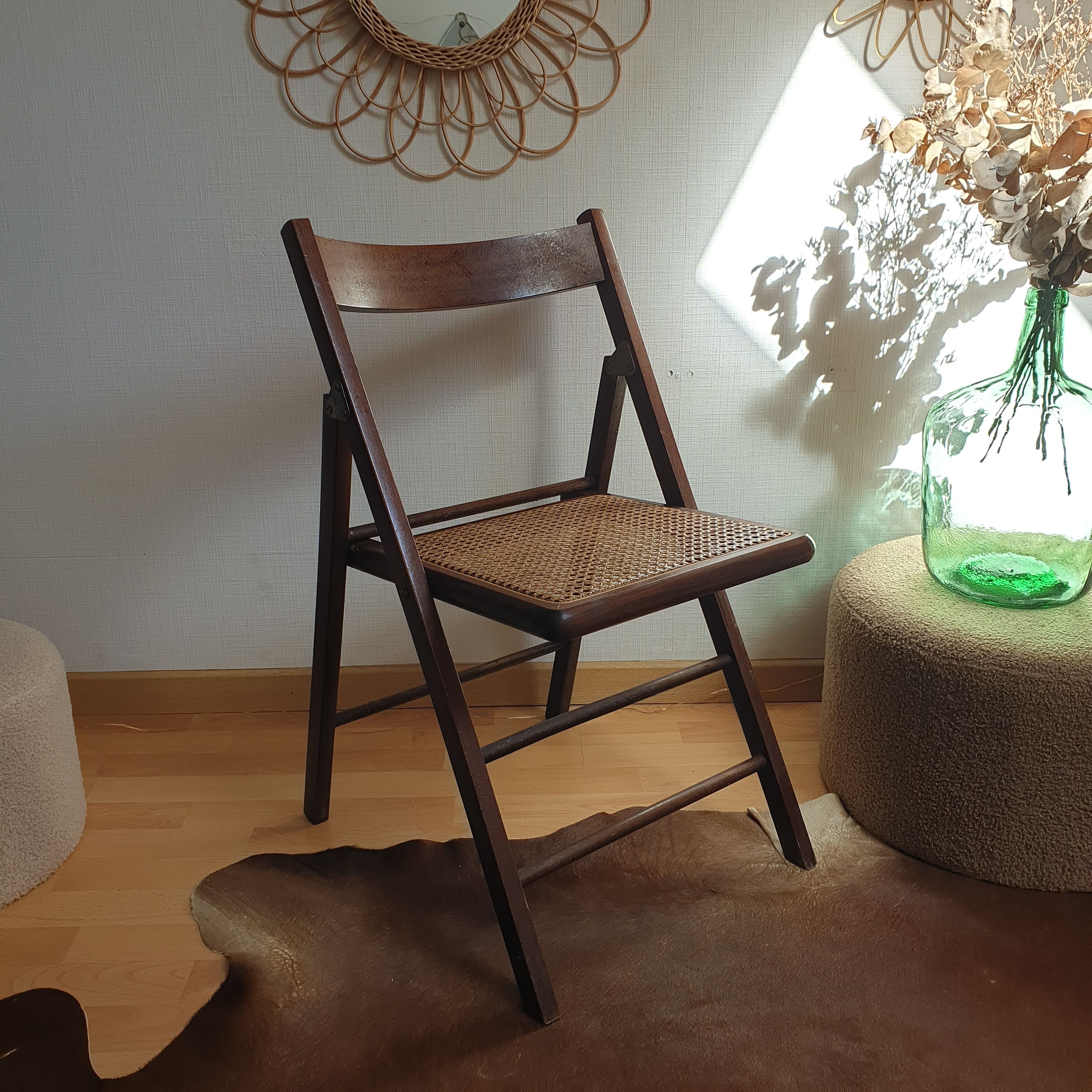 Chaise pliante vintage années 60 en cannage