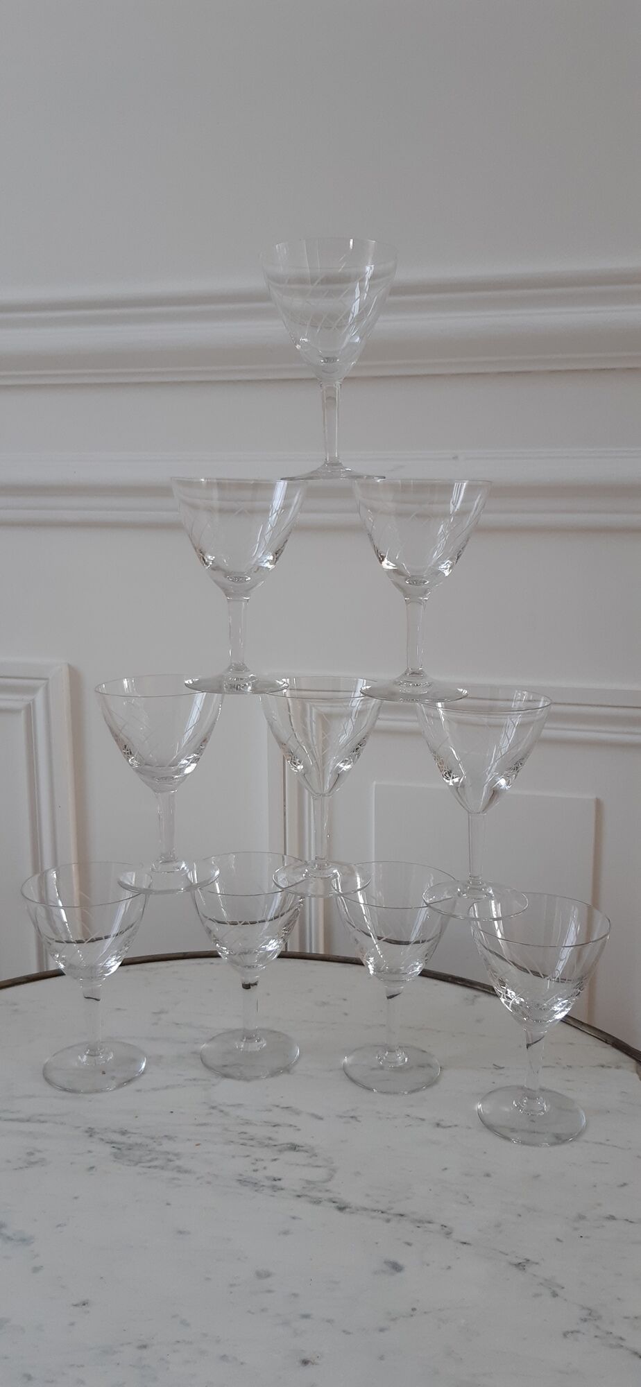 Lot de 10 verres à vin en cristal années 40