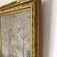 Old oil on canvas, wooded landscape with house, gilded frame.