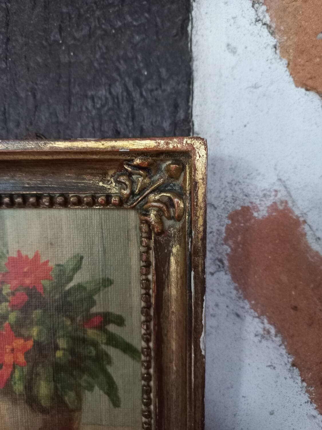 Bouquet of flowers in golden wood