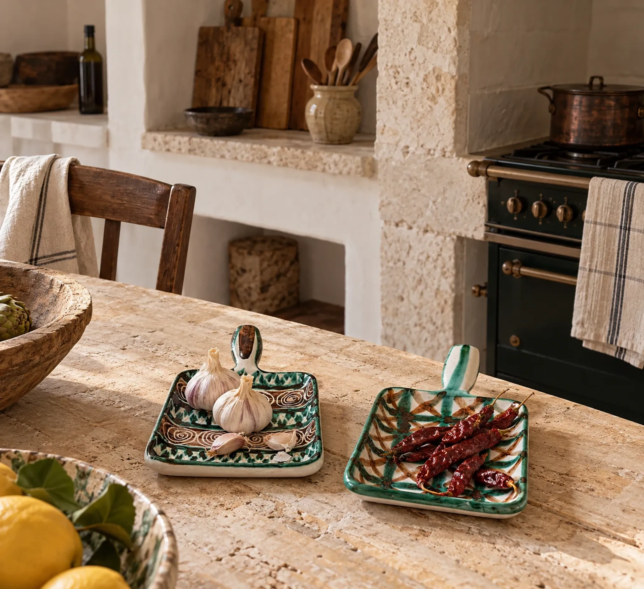 Pair of Robert Picault Ceramic Handled Trays, Vallauris, France, circa 1950