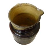 Cruche ancienne en faïence française de Dieulefit, à glace jaune