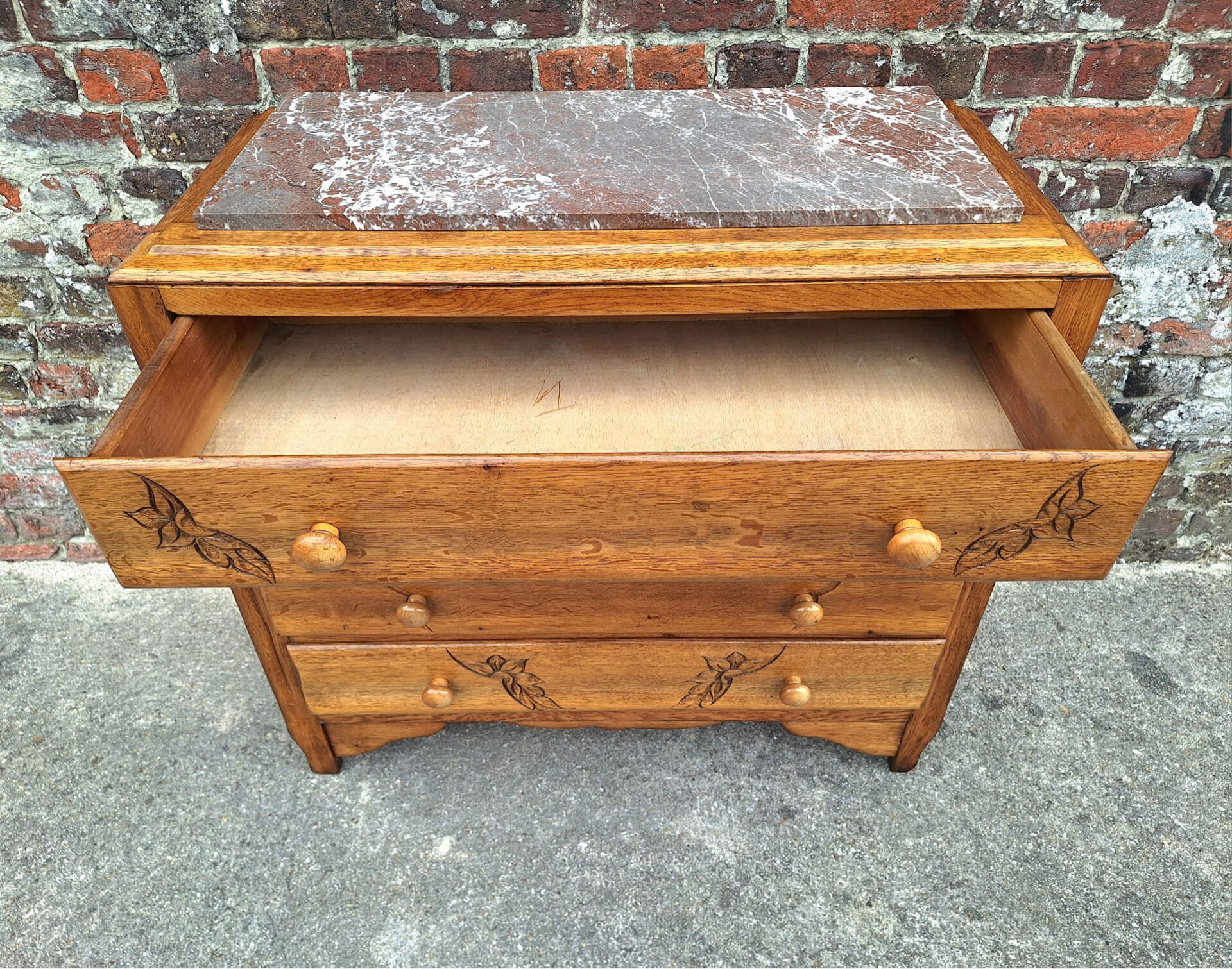Art Deco commode, vintage antique piece with marble top.