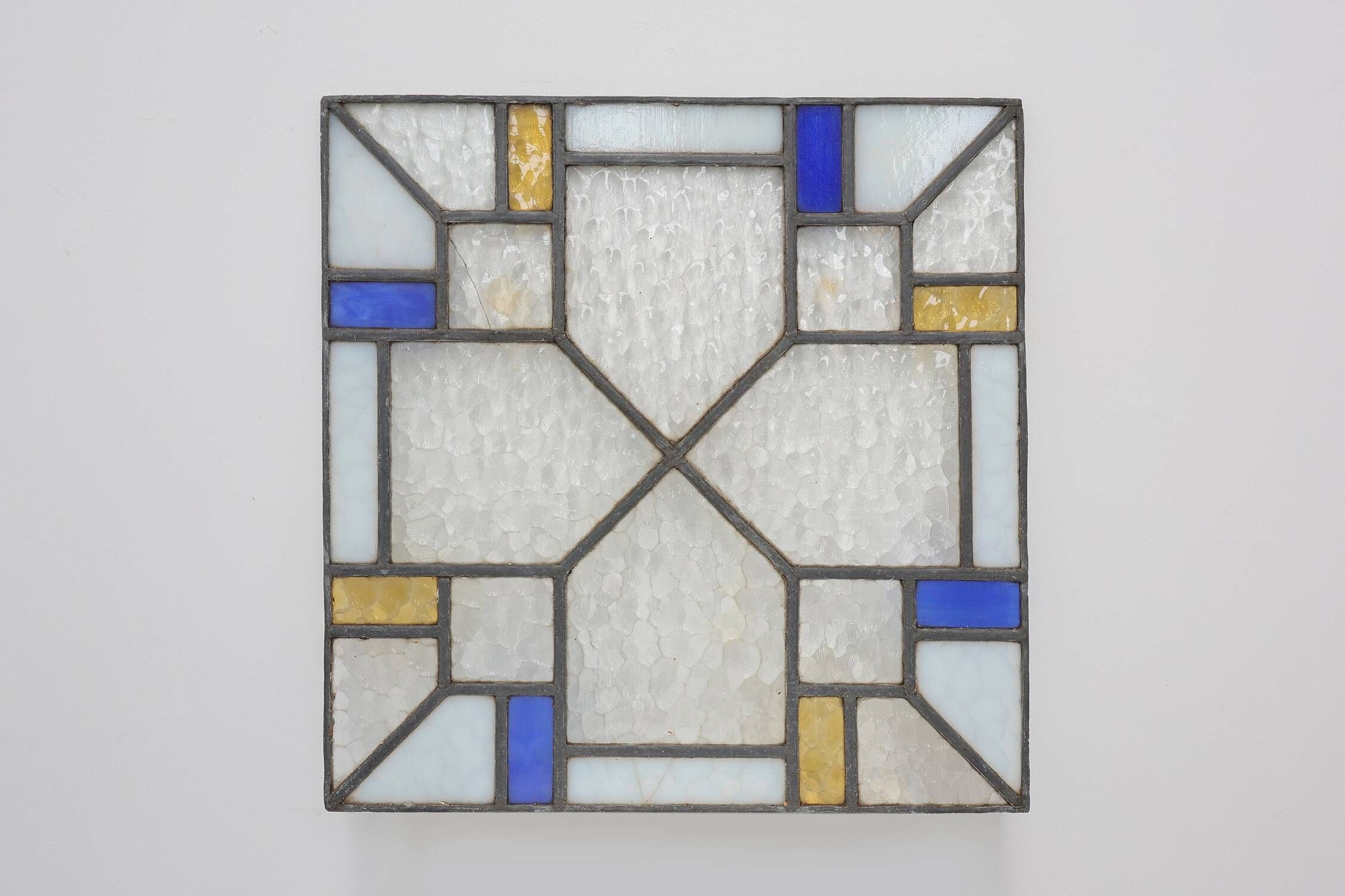 Art Deco Leaded Glass Panel with Geometric Cross Motif, Belgium, Circa 1920