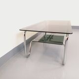 Vintage Italian rectangular coffee table with 2 smoked glass tops