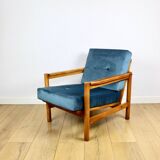 Wooden vintage armchair brown sea blue design by Z. Bączyk - light wood