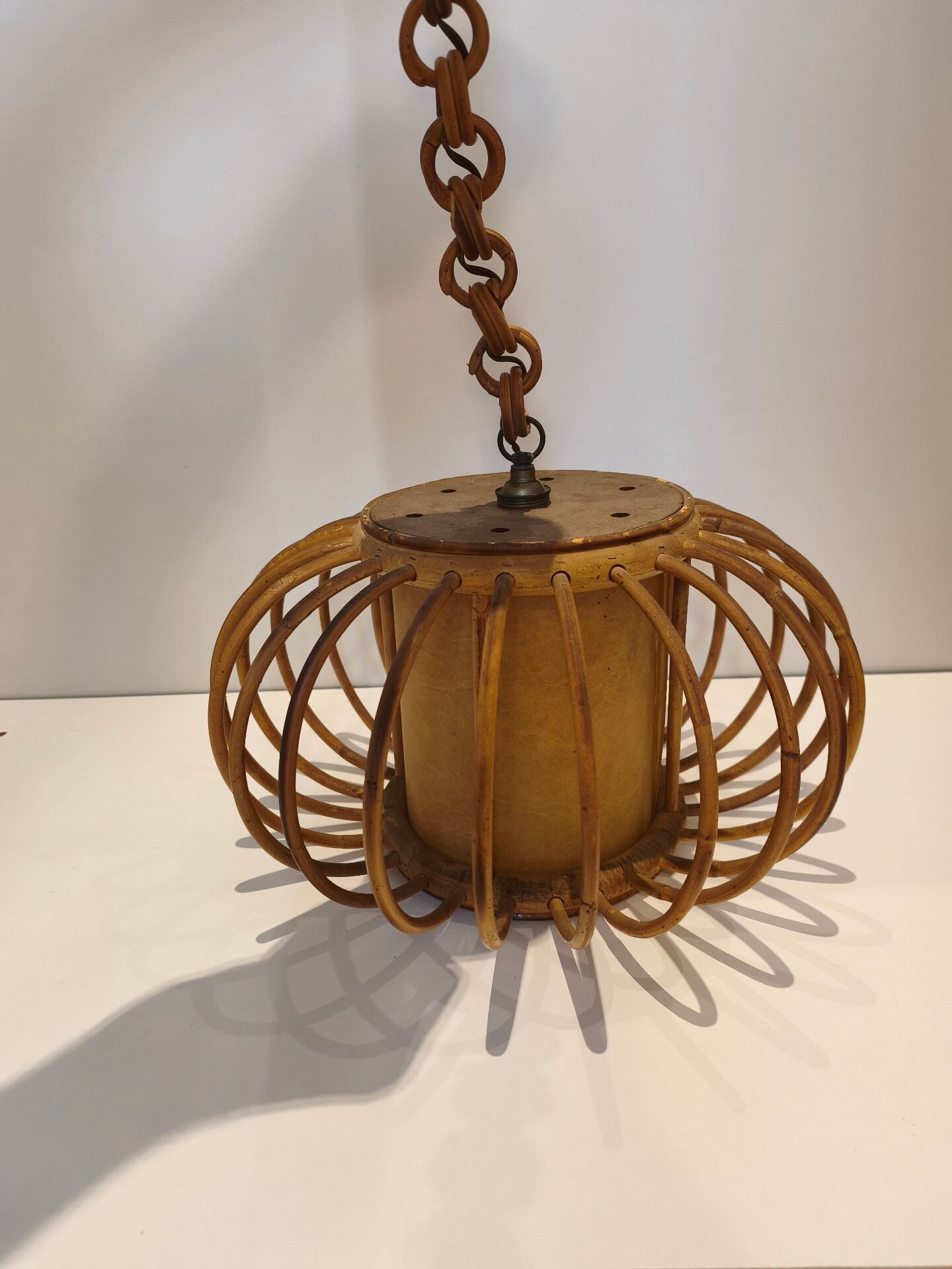 Suspension vintage en rotin 1960