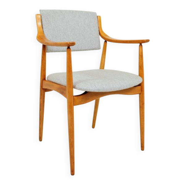 Chaise de bureau vintage fauteuil d'officier en laine gris clair 1960