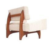 Pair of Italian Contemporary Walnut Armchairs with White Bouclé Upholstery
