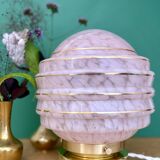 Vintage art deco globe table lamp in pink and gold Clichy glass