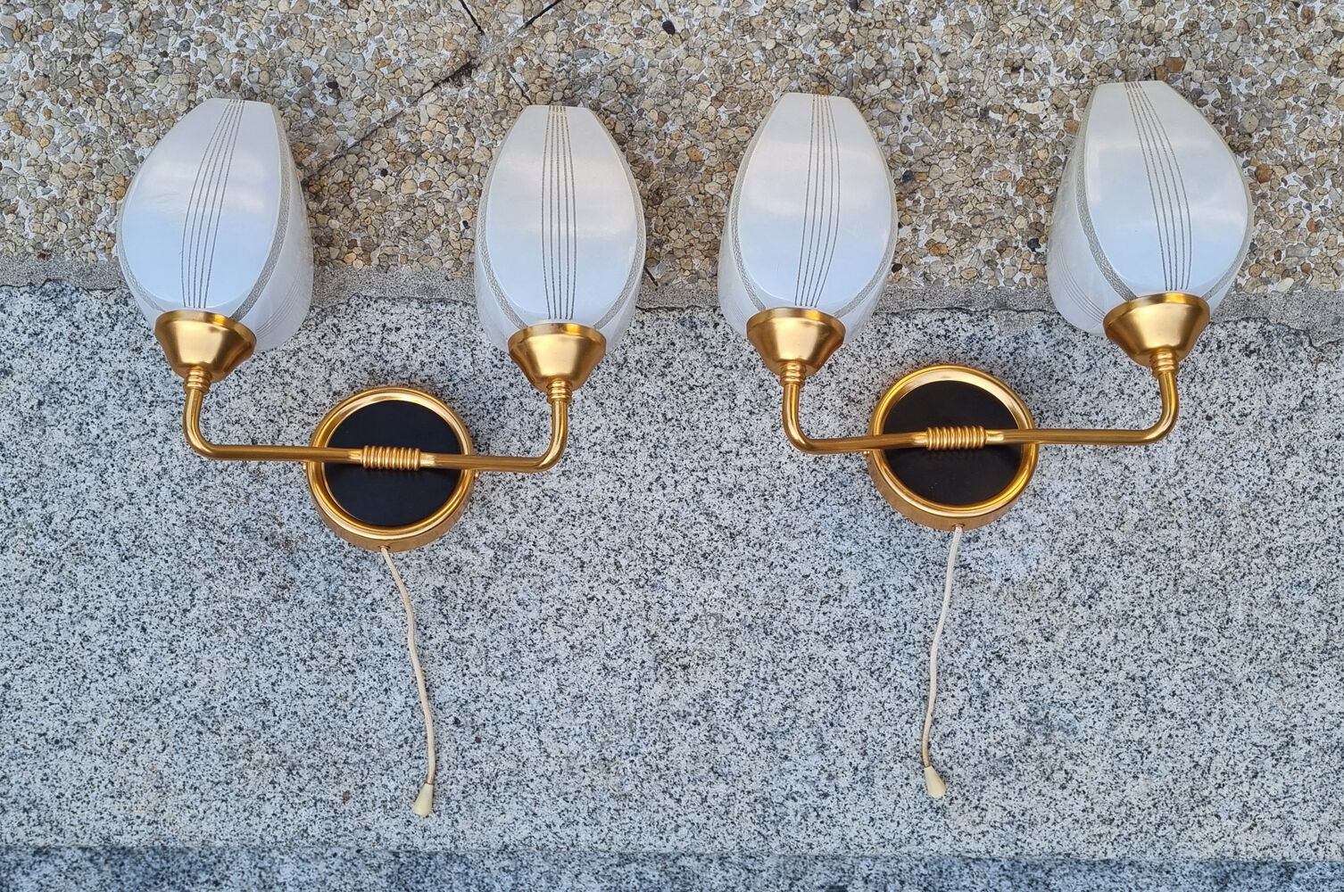 Pair of double wall lamps, tulips, Arlus edition, Paris, circa 50s
