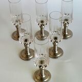 Series of six crystal champagne flute glass with tin foot