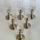 Série de six verre flute à champagne en cristal avec le pied en étain