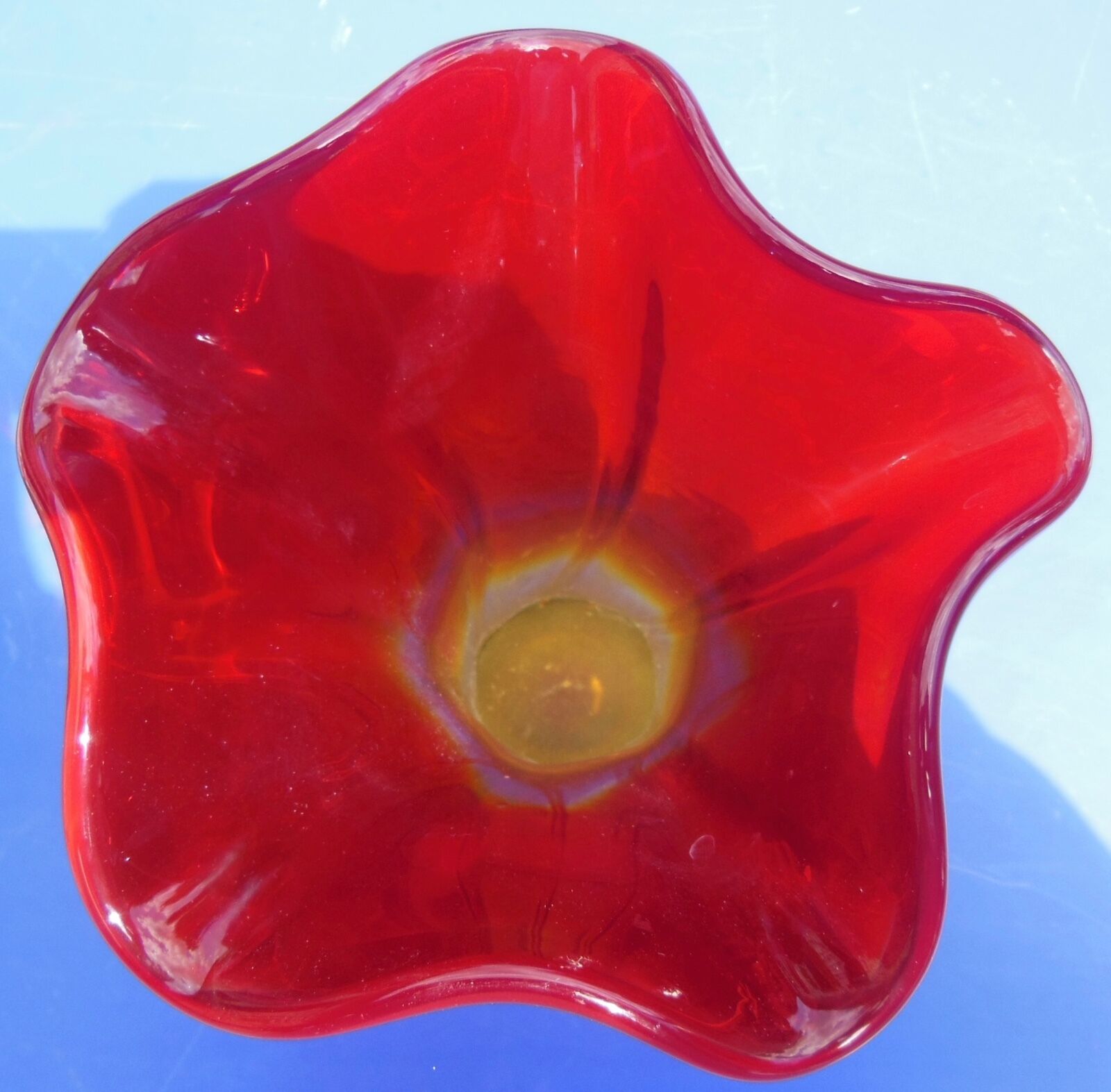 Modernist vase - molded glass - red, orange, yellow - Flavio Polis Seguso