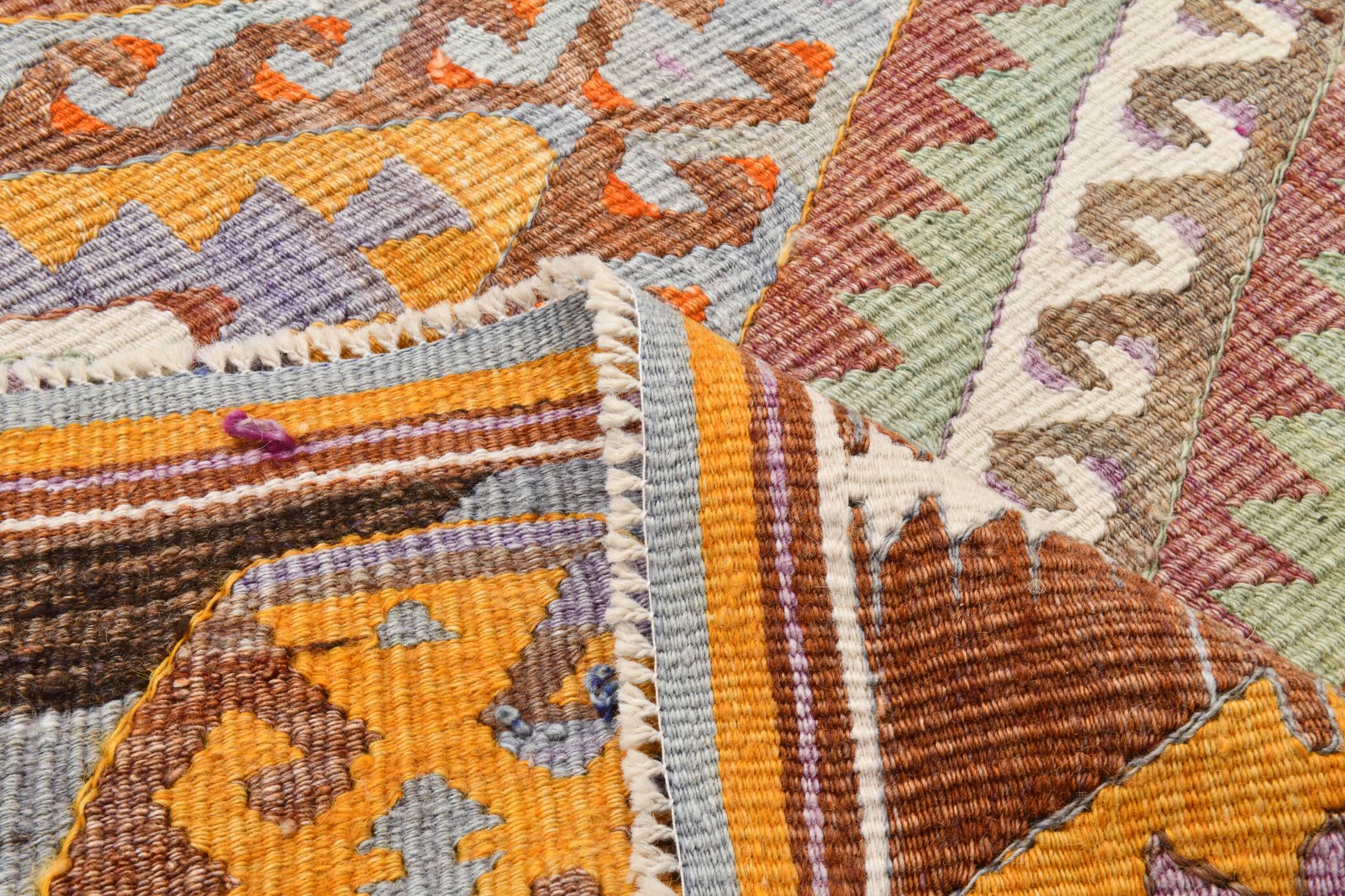 5x8 Green & Orange Tribal Vintage Kilim Rug, 146x255Cm SK 33083