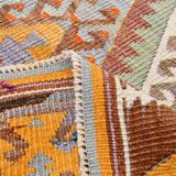 5x8 Green & Orange Tribal Vintage Kilim Rug, 146x255Cm SK 33083