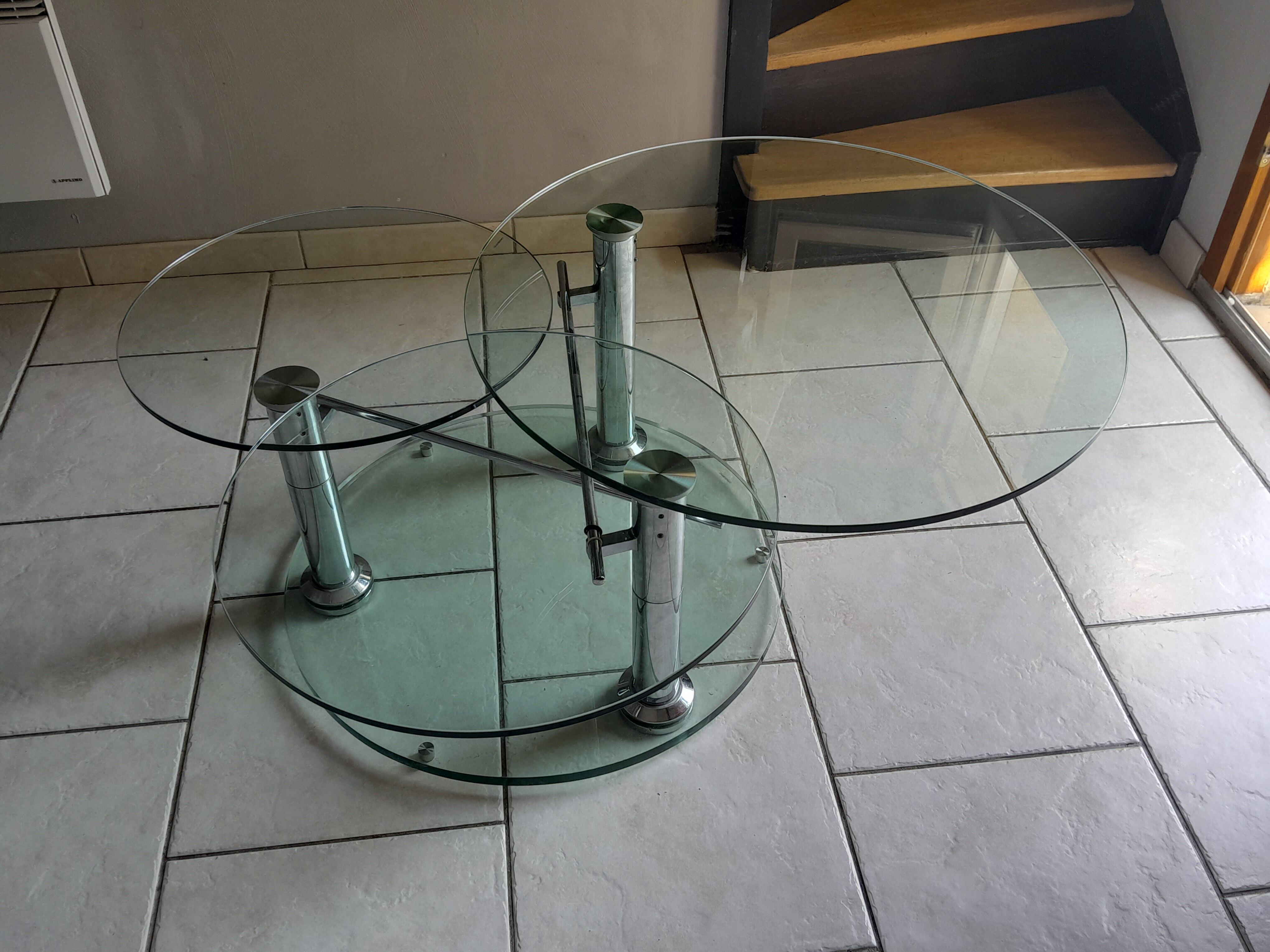 Vintage 80s 3-tier removable tempered glass coffee table