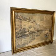 Old framed river watercolor 45.5 X 59