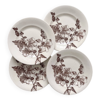 4 dessert plates in iron earth "'Trémières" Salins earthenware