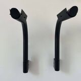 Pair of vintage wall lights, tubular and perforated black metal, Parscot France 1980